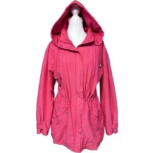 Vintage Bright Pink Zip Snap Button Cotton Nylon Hooded Windbreaker Jacket 1X